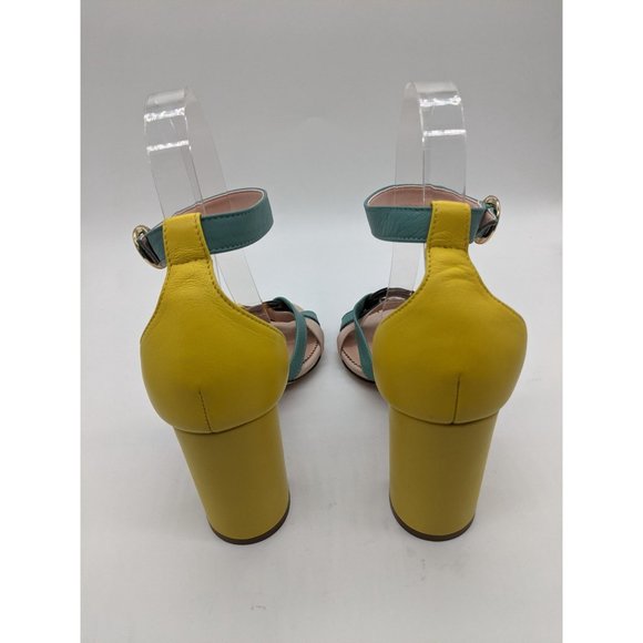 J.Crew Stella Heels with Tortoise Ring Sandals 6 Colorblock Blue/Yellow; - Picture 7 of 11